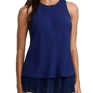 Lauren Ralph Lauren Women's Tank Tunic Length Pleated Flowy Hem Navy Sz 12